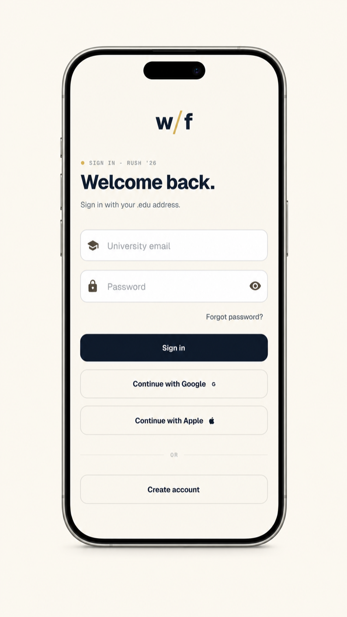 WhichFrat — Sign up with .edu
