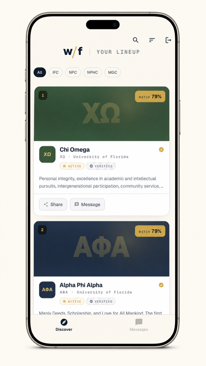 WhichFrat — Your starting lineup